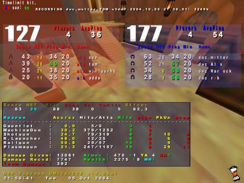 Screenshot des Clanwars gegen a2k