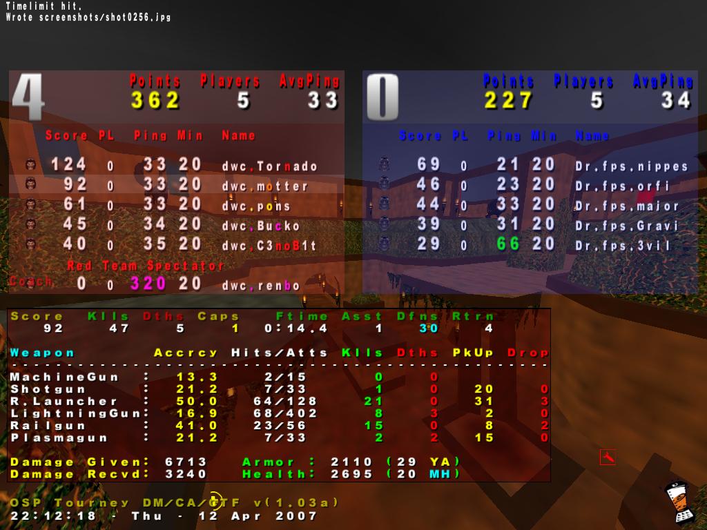 Screenshot des Clanwars gegen dr.fps