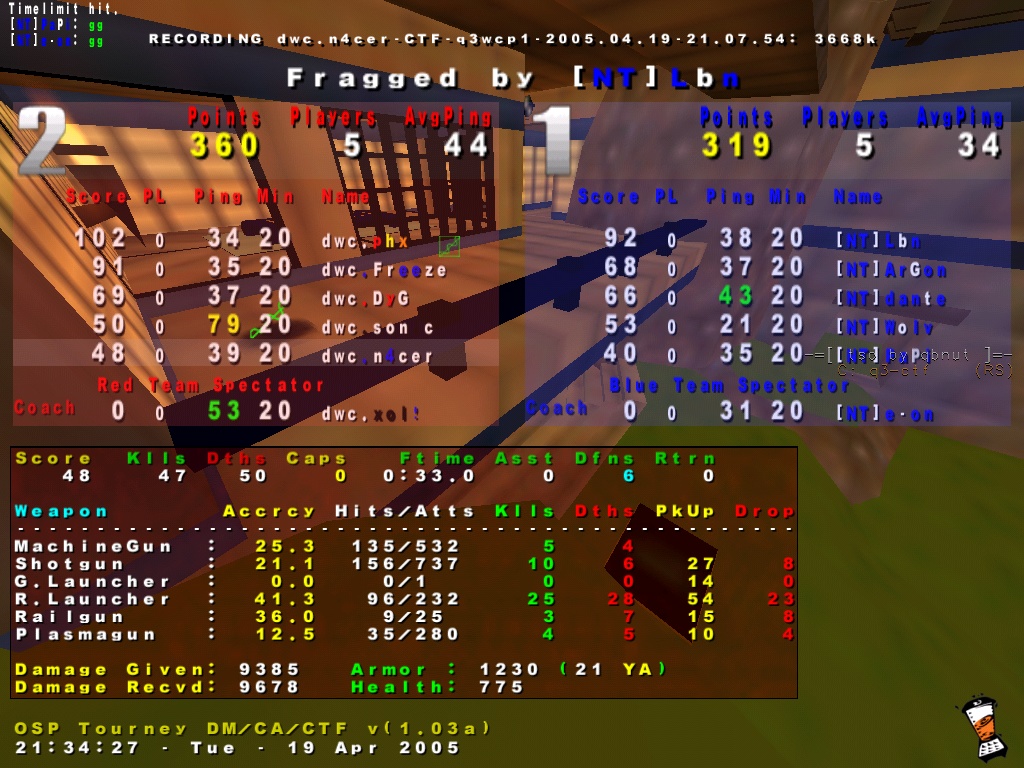Screenshot des Clanwars gegen NT