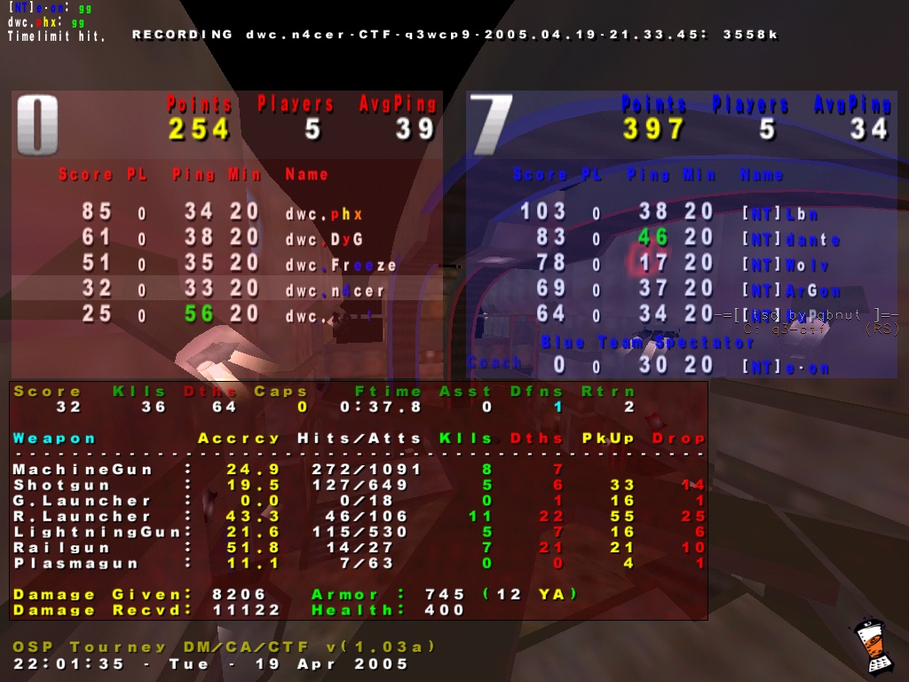Screenshot des Clanwars gegen NT