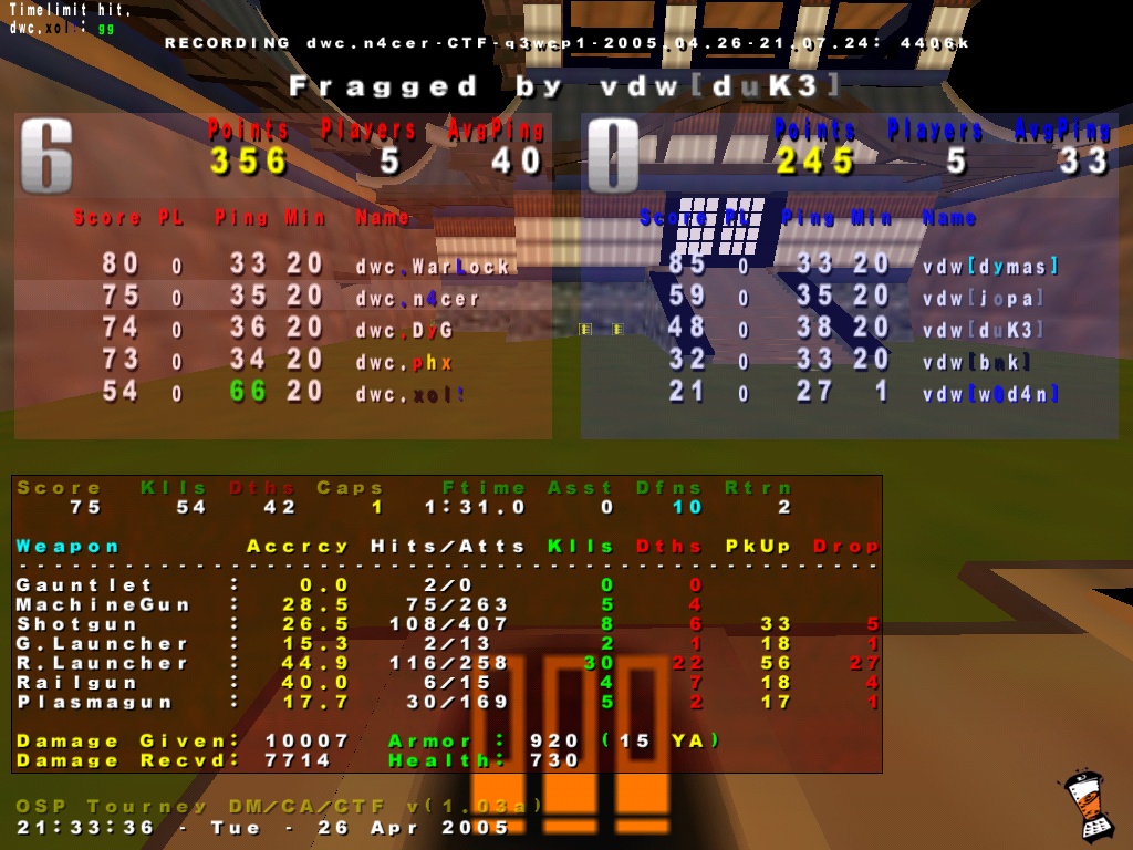 Screenshot des Clanwars gegen vdw